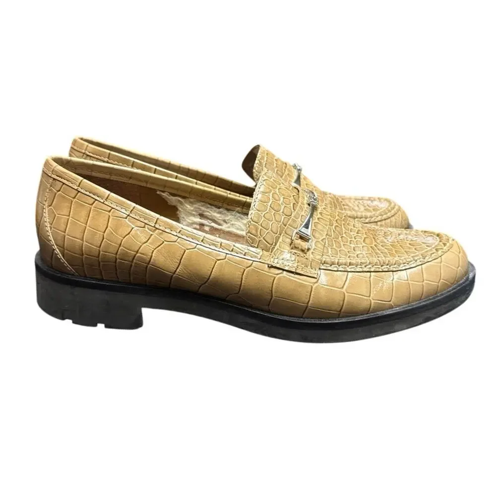 Talbots Women’s Size 6 Tan Croc Embossed Shoes Leather Loafers Tan Slip On